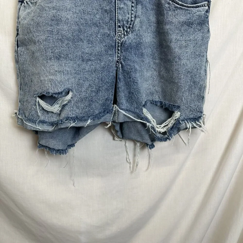 H&M Jean‎ Overalls Women's Distressed Denim Shorts Streetwear Size 4 100% Cotton